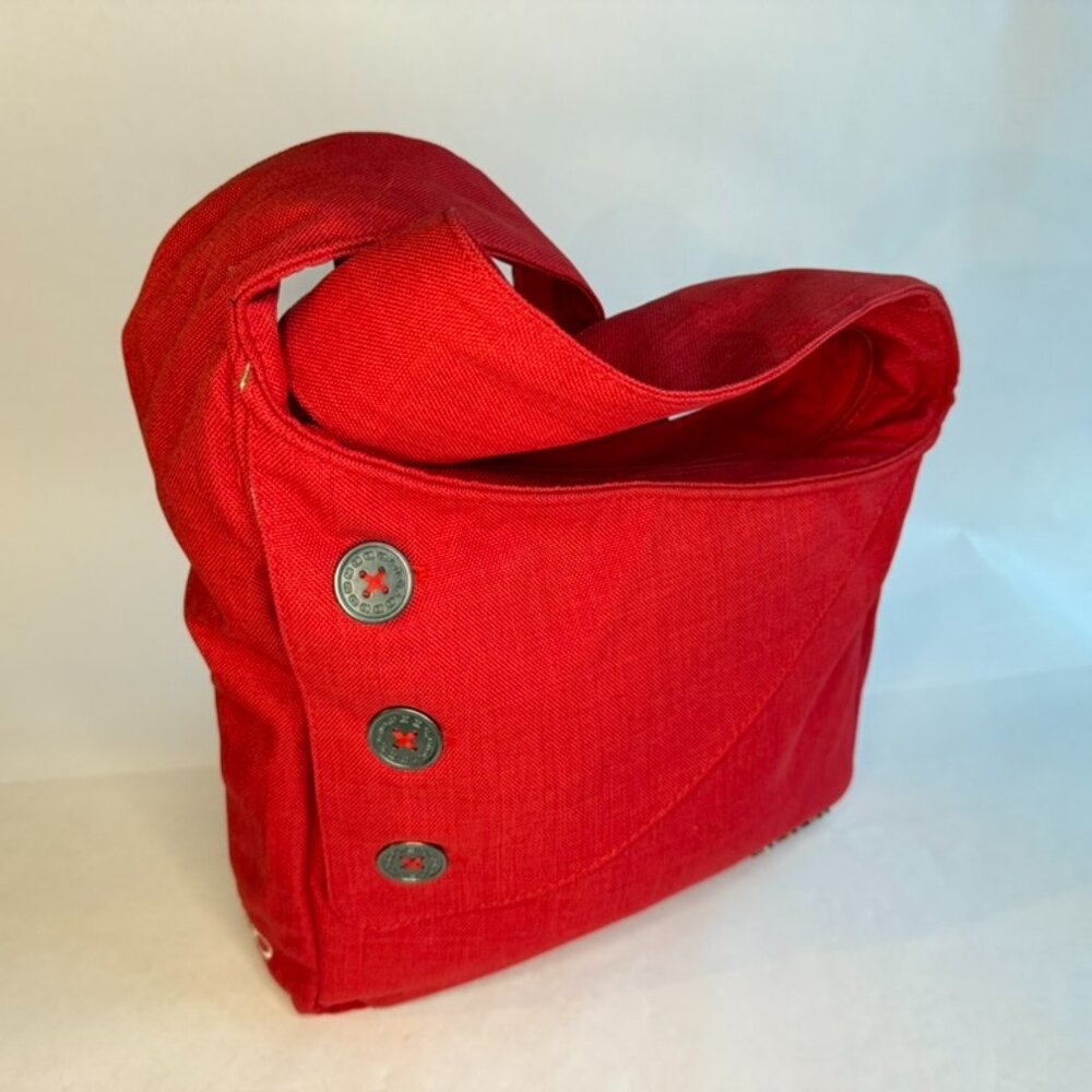 OGIO Red Satchel Bag with Three Grey Button Design